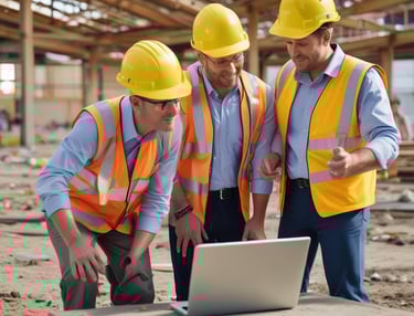 A professional wearing a hard hat and safety vest conducting a workplace safety inspection.
