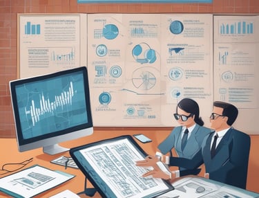 A hand holds a black business card with white text reading 'FORTY TWO Strategy Innovation Design' against a blurred urban skyline backdrop. The sky is clear and blue, suggesting a bright day.