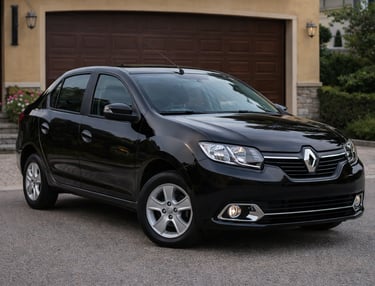 carro grande e barato renault logan preto sedan espaçoso em ambiente residencial