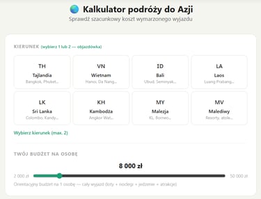 ile kosztuje podróż do azji, kalkulator podróży