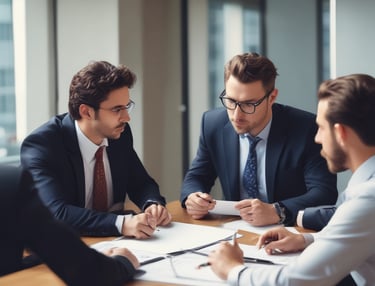 a group of business people sitting around a table
