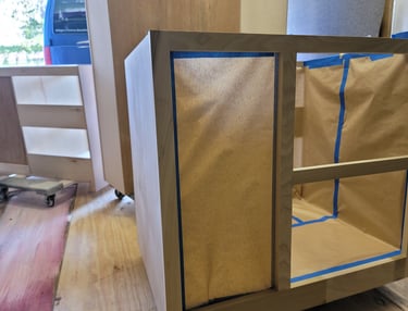 American Painting Specialist Fort Wayne, Indiana. Kitchen Cabinet base units in primer.