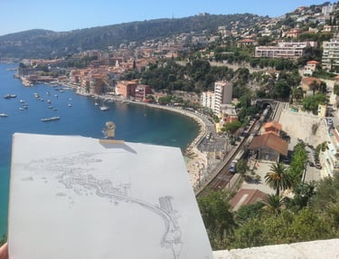 City sketching in Villefranche-sur-Mer by artist Evgeny Bondarenko