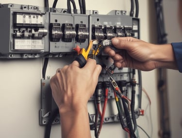 A professional cleaning a water tank on a rooftop under bright daylight.
