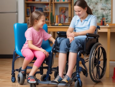 A caring therapist assisting a young child with sensory activities in a bright therapy room.
