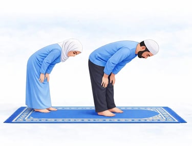 Muslim performing ruku bowing position during Islamic prayer salah