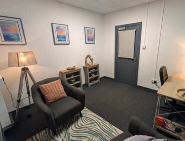 Calm therapeutic setting representing support through change Counselling room in Mamhilad, Pontypool