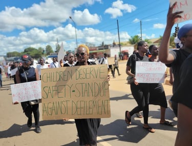 Woman holding a placard during a protest against defilement in Chipata in 2025