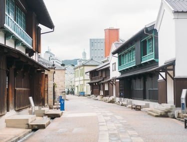 Restored buildings of Dejima, the former Dutch trading post in Nagasaki
