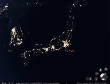 Image satellite du Japon et de la péninsule de Corée la nuit