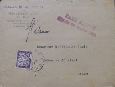 Hier gilt der Tarif vom 1. August 1926, also 50 Centimes für einen Brief bis 20 g.