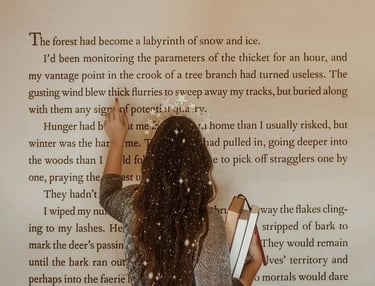 uma ilustração artistica mostrando uma menina lendo uma pagina de um livro