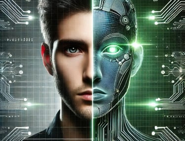 a man with a robot - like face and a robot