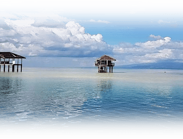 a couple of houses in the middle of a lake