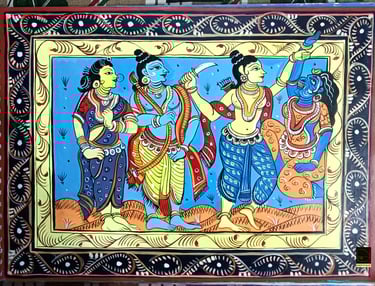 pattachitra art of hindu scripture ramayana in which lord rama brother is cutting suphanakha's nose