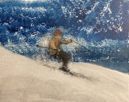 a painting of a me skiing down a mountain at Killington, Vermont 