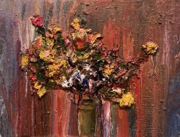 a painting of a vase with flowers in a vase