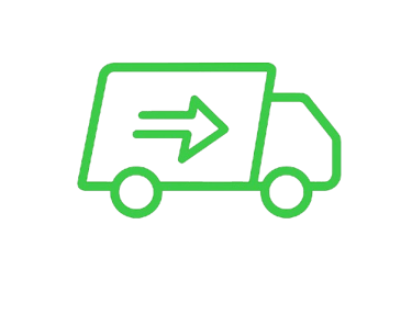 Laundry icon of delivery truck with arrow, representing fast garment collection & doorstep delivery