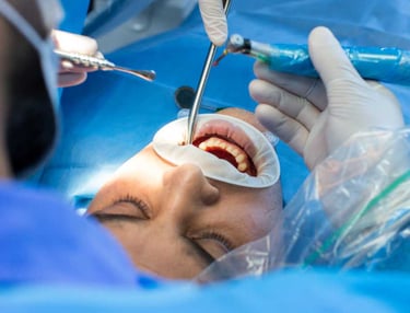 Persona en limpieza dental en consultorio dental