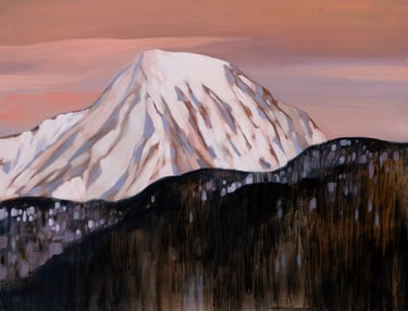 peinture d'un sommet enneigé au soleil du soir