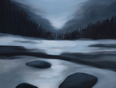 Vincent Ganaye - a painting of a river with rocks and trees