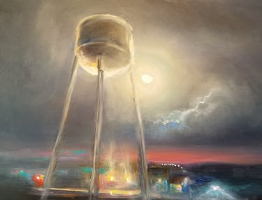 Moon light on water tower oil on canvas picture