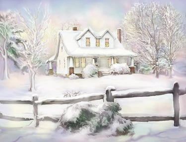 Country house, the home place, snow scene
