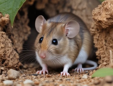 A person wearing a yellow raincoat, protective pants, and a mask is engaged in street cleaning. They are pushing a green trash bin while holding a broom. The scene takes place on a wet pavement in front of a light-colored building with arched windows and a tiled roof. Leafless trees and a street lamp are also visible in the background.