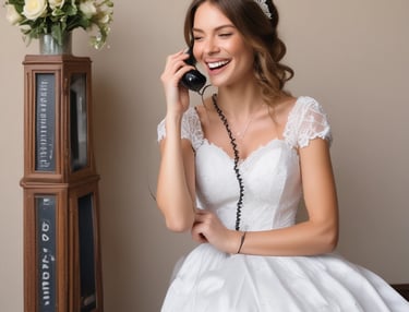 woman holding yellow rotary telephone