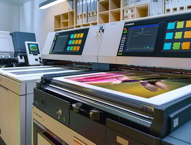 a printer machine with a large print of a woman's face