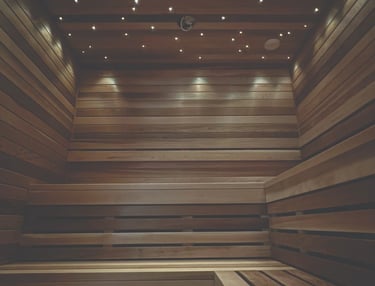 Premium cedar sauna interior with star-style ceiling lights and warm seating built for Ontario climate