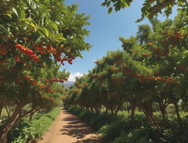 Close-up of glossy roasted single origin coffee beans spilling from a burlap sack onto a dark wooden surface.