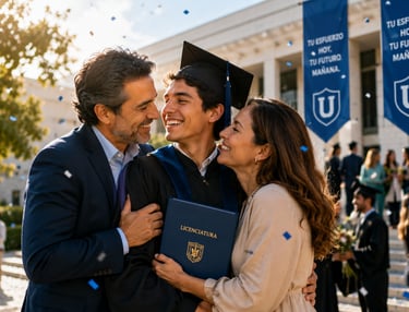 Graduación hijo y sus padres