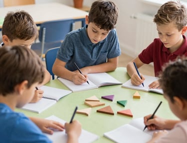 Close-up of colorful science experiment tools on a red and black table.