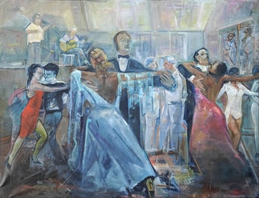 El el baile, óleo del artista pintor Argi Girón. Ball dancers oil canvas artist painter