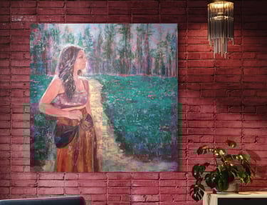 Sacred Light portrait artwork displayed in a peaceful home space