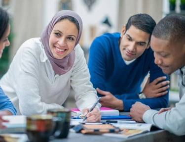 Diverse international student group studying education visa