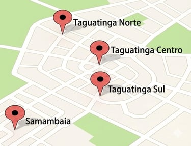 Atendemos com agilidade nas seguintes localidades:  Ceilândia Norte e Sul,  Taguatinga  Samambaia  e Recanto das Emas  