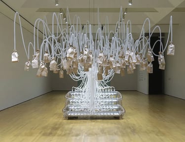 obra do artista Rafael Lozano-Hemmer, Vicious Circular Breathing, 2013