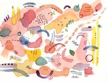 Aquarelle abstraite formes géométriques couleurs chaudes