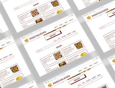 Web UI design for Pascualenia restaurant, showcasing the online menu layout.