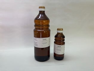 große und kleine braune Öl-Flasche: Leinöl