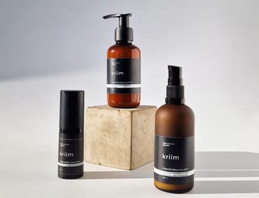 a variety of skin care products including a bottle of skin care products