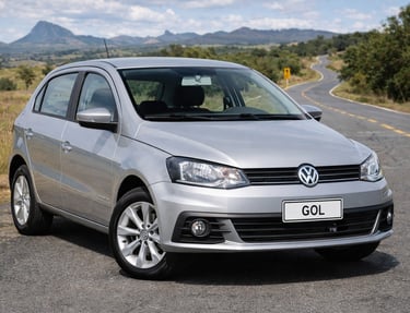 carro pequeno Volkswagen Gol prata em estrada rural