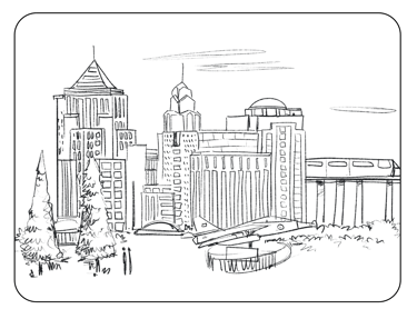 a drawing of a cityscape of a city