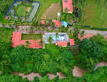 drone view of purna river retreat