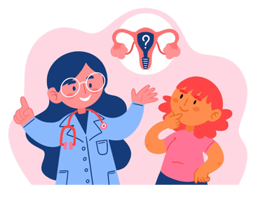 Médica explicando salud femenina a infantojuvenil