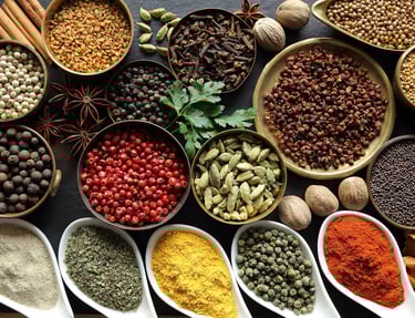 a variety of spices and spices in bowls