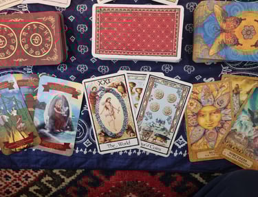 3 tarot decks. Petulengro, Olde English Tarot, Chrysalis