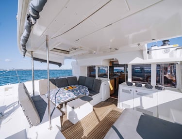 Relaxation area on a catamaran - Catamaran Fishing Charters Seychelles